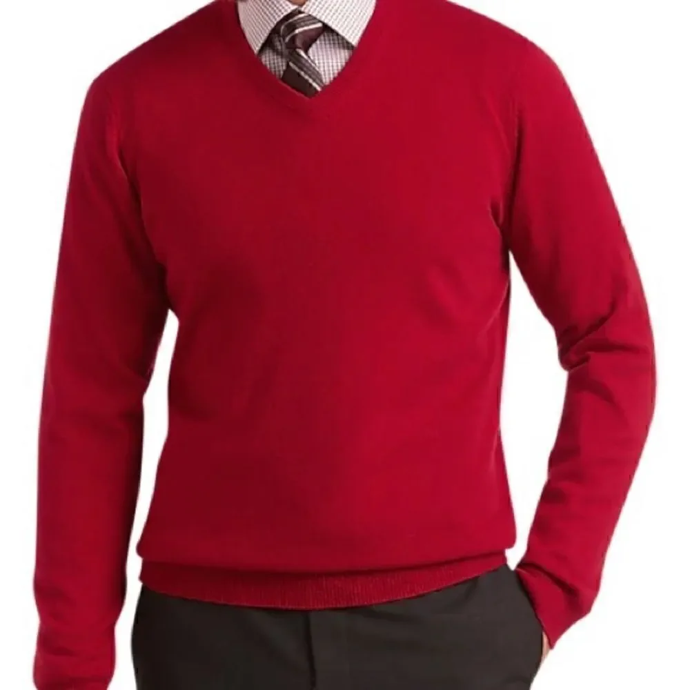 Pronto Uomo 100% Cashmere V Neck Sweater Christmas Holiday Red XL